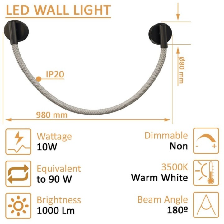 Corde lumineuse applique murale 10W – Design intérieur élégant – 3500K