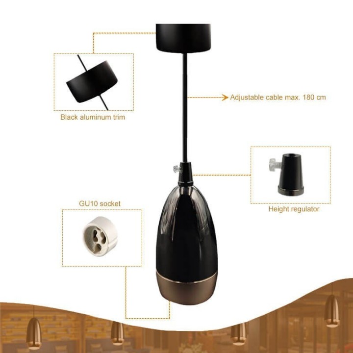 Lampe Suspendue noir perle pour GU10 - Design Élégant et Minimaliste