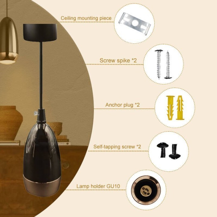 Lampe Suspendue noir perle pour GU10 - Design Élégant et Minimaliste