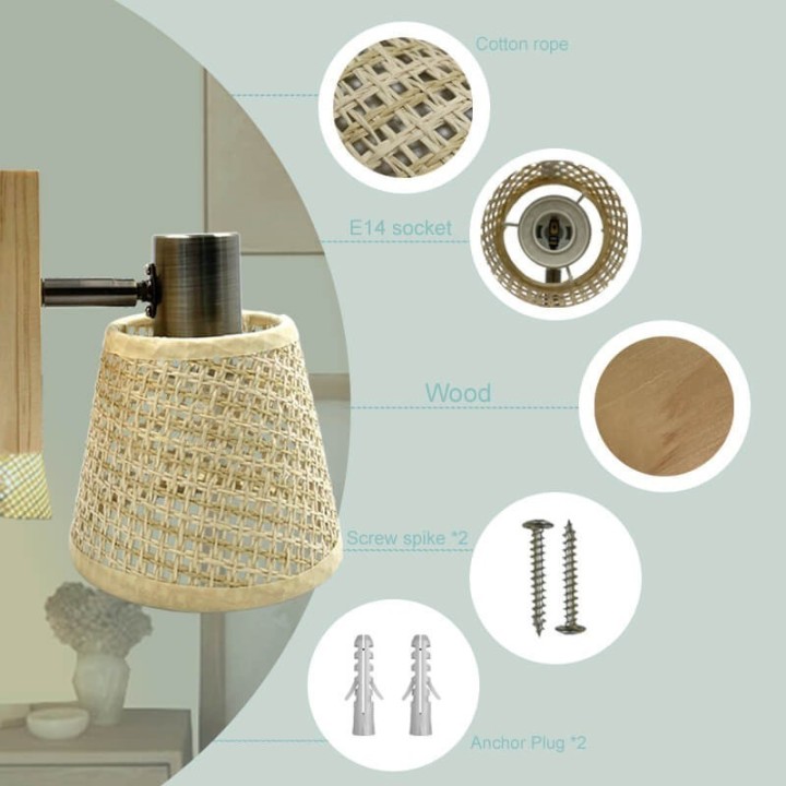 Applique murale en osier – Éclairage LED design naturel