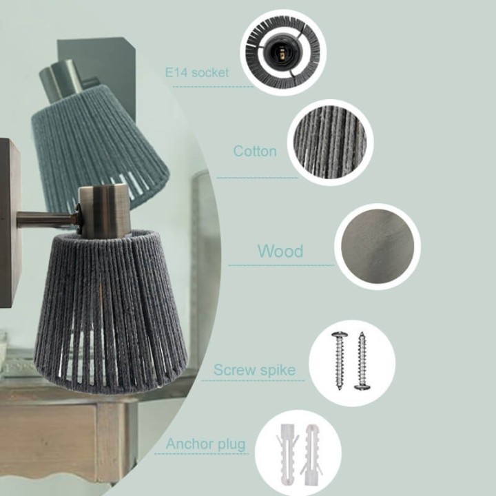 Applique murale LED E14 – Design corde et bois élégant