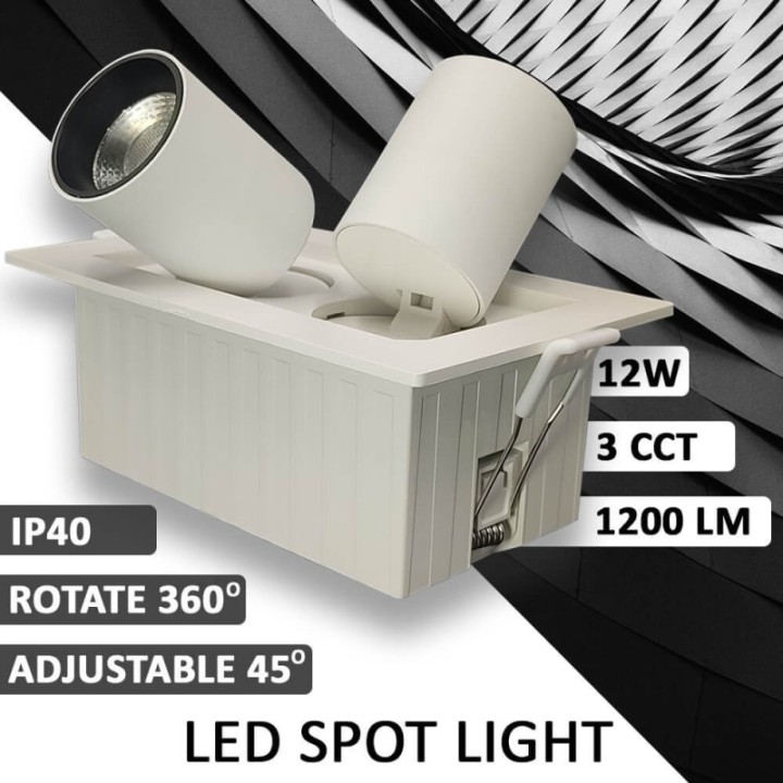Spot LED rectangulaire 12 watts - double périscope - CCT