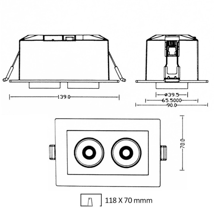 Spot LED rectangulaire 12 watts - double périscope - CCT