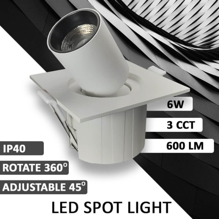 Spot LED 6W - PERISCOPIQUE ORIENTABLE - Carré - CCT