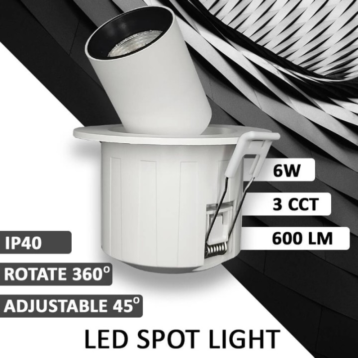 Spot LED 6W - PERISCOPIQUE ORIENTABLE - rond - CCT