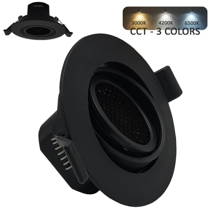 Spot encastrable LED 7W - Rond Noir - CCT - UGR19