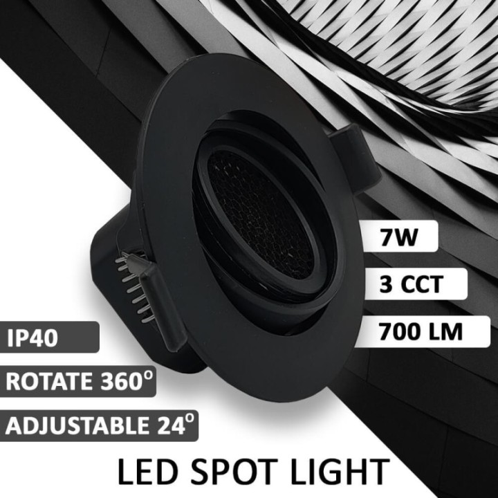 Spot encastrable LED 7W - Rond Noir - CCT - UGR19