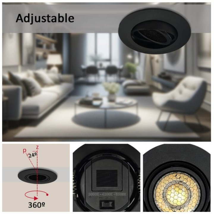 Spot encastrable LED 7W - Rond Noir - CCT - UGR19