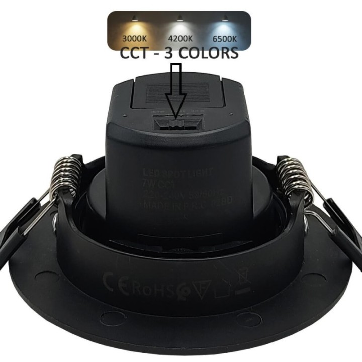 Spot encastrable LED 7W - Rond Noir - CCT - UGR19