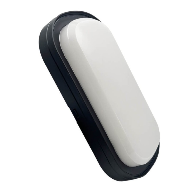 Luminaire LED ovale 18W IP65 – CCT couleur sélectionnable – Noir – Applique ou plafond