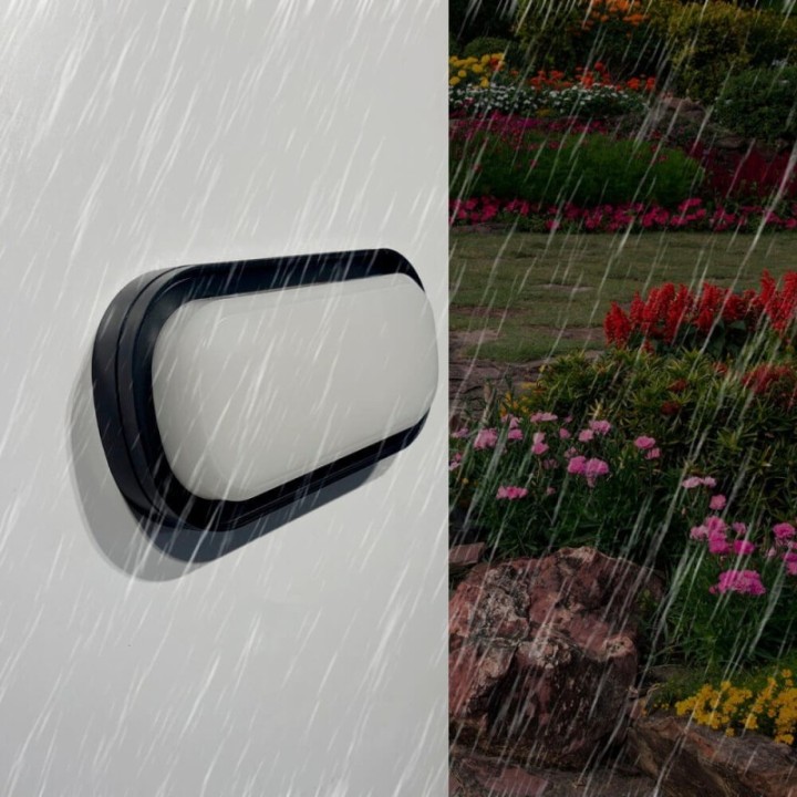 Luminaire LED ovale 18W IP65 – CCT couleur sélectionnable – Noir – Applique ou plafond