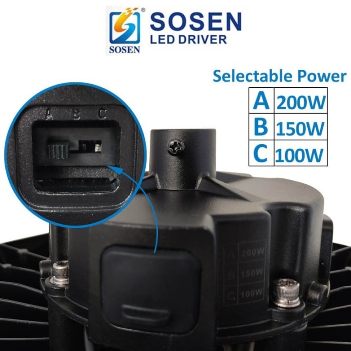 Cloche Industrielle LED UFO 200W-100W – SOSEN – 170 lm/W – IP65