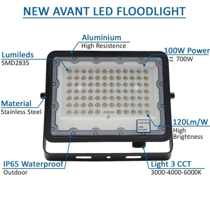 projecteur-100w-aluminium-noir-eclairage-extérieur