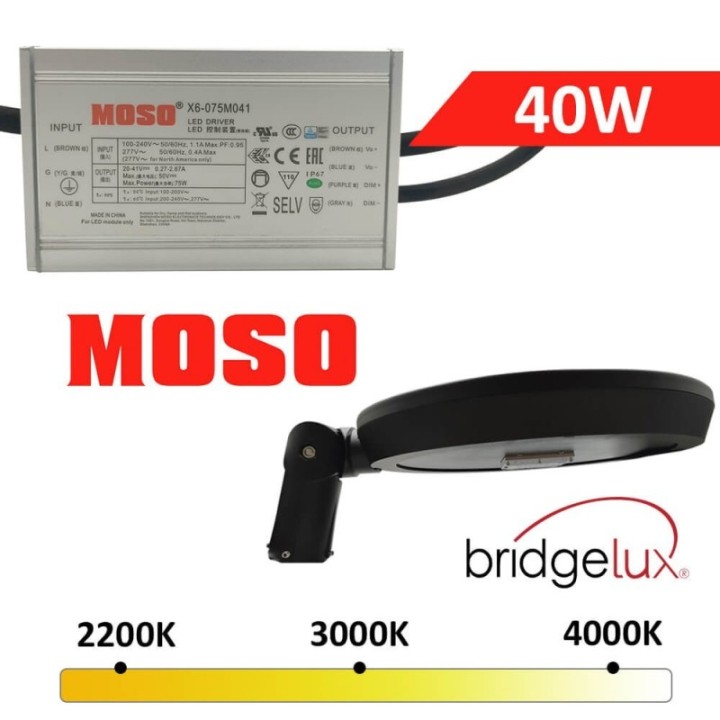 Réverbère LED 40W | Aluminium avec branche articulée | Éclairage Extérieur