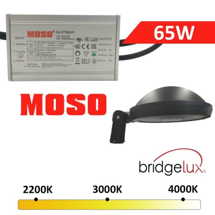 Réverbère LED 65W avec Bras Articulé |Demi dome| Éclairage Extérieur