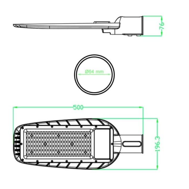 Réverbère LED 100W AVANT – Puce OSRAM – IP65 IK10 – Éclairage public