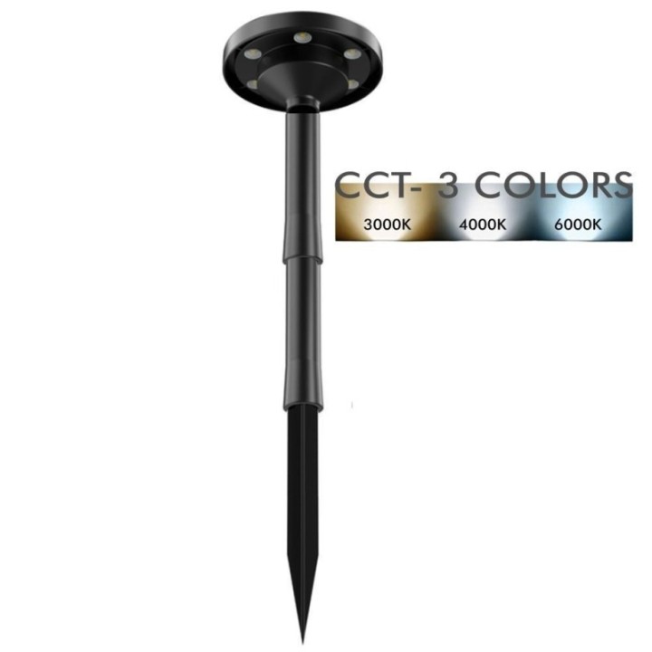 Piquet solaire LED de jardin IP65 – Lumière CCT sélectionnable – 4 modes – Montage mural ou au sol