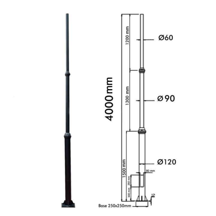 Colonne  4 mètres Aluminium Télescopique noire - TRANSPORT FACILE
