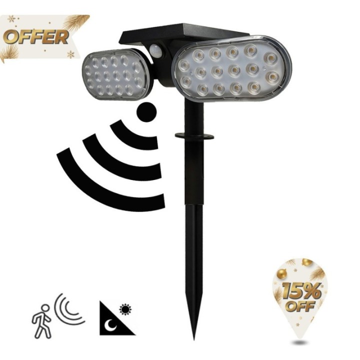 Lampe solaire de jardin 4500K orientable 360° – Détecteur de mouvement – Éclairage extérieur autonome