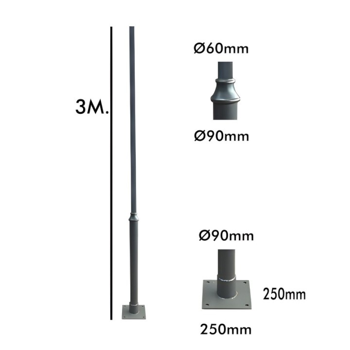 Colonne 3 mètres - couleur personnalisable - Tube 60mm