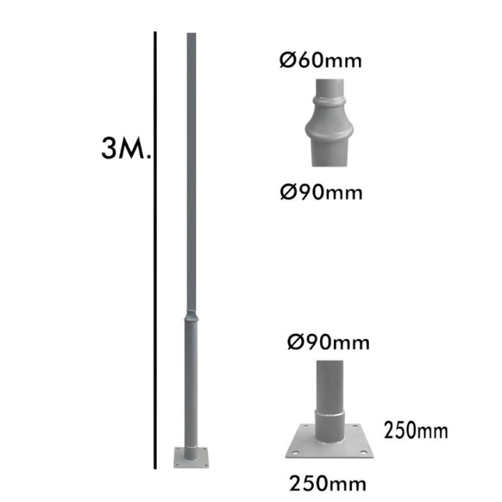 Colonne 3 mètres - couleur personnalisable - Tube 60mm