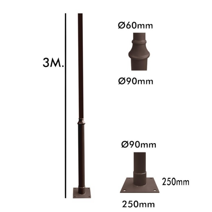 Colonne 3 mètres - couleur personnalisable - Tube 60mm