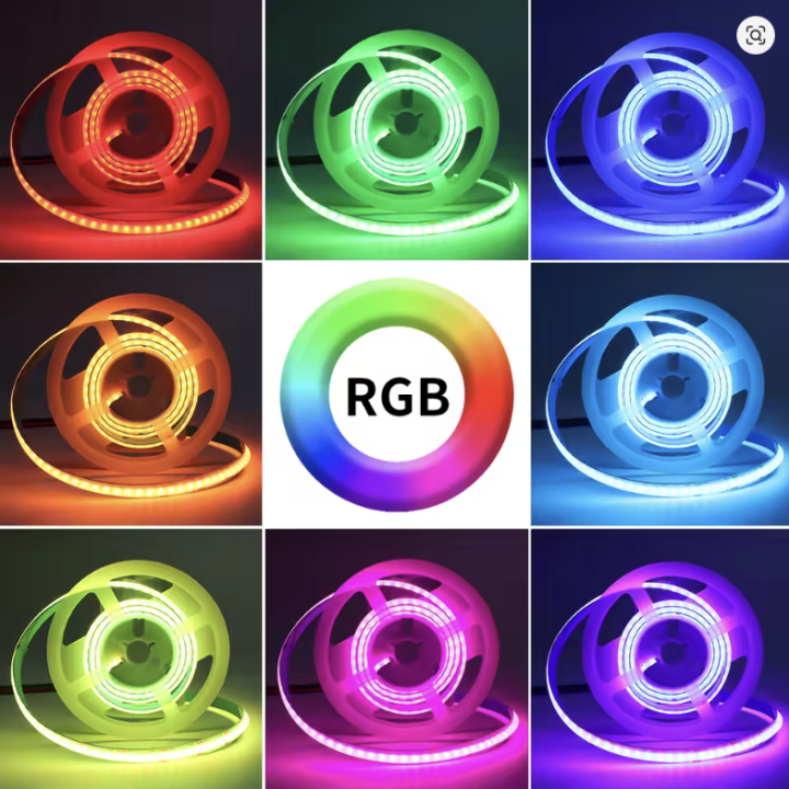 Bande LED RGB COB 24V – 672 LED/m – 15W/m – Éclairage décoratif coloré – IP20